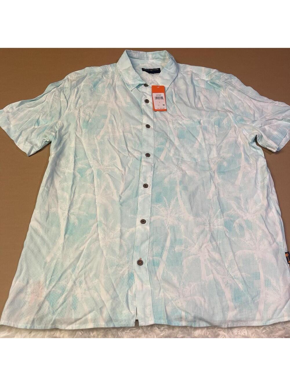 Jimmy Buffet Margaritaville Men's Short Sleeve Hawaiian Shirt L Blue Glass NWT